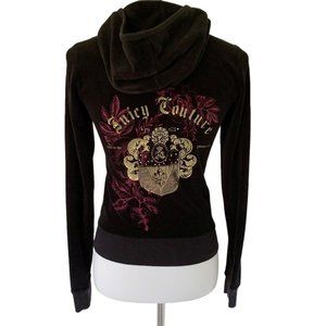 Juicy Couture Velour Jacket Women's M Bling Full Zip Ladies Black Hoodie Y2K